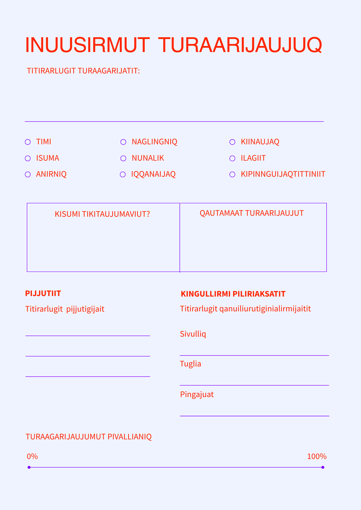 Inuusirmut Turaarijaujuq (Life Goals) Printable | Inuktitut, English & French