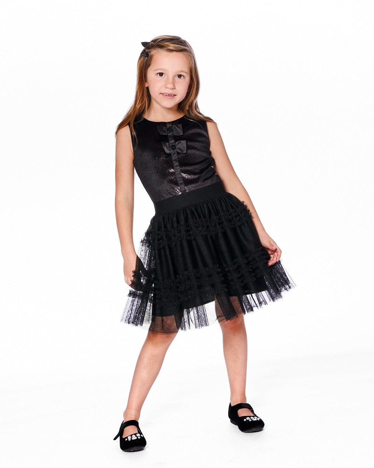 Sleeveless Velour And Mesh Dress Black