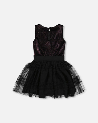 Sleeveless Velour And Mesh Dress Black