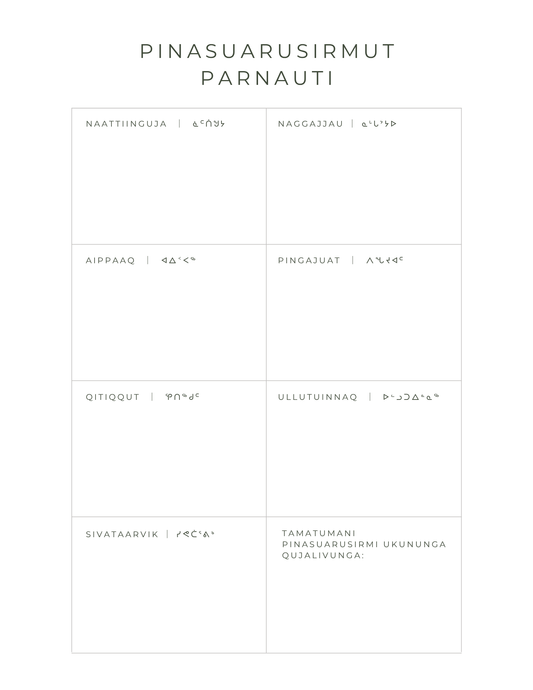 Inuktitut Weekly Planner- Sunday Start
